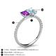 5 - Galina 7x5 mm Emerald Cut Amethyst and 8x6 mm Oval Aquamarine 2 Stone Duo Ring 