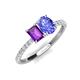 4 - Galina 7x5 mm Emerald Cut Amethyst and 8x6 mm Oval Tanzanite 2 Stone Duo Ring 