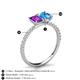 5 - Galina 7x5 mm Emerald Cut Amethyst and 8x6 mm Oval Blue Topaz 2 Stone Duo Ring 