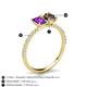 5 - Galina 7x5 mm Emerald Cut Amethyst and 8x6 mm Oval Smoky Quartz 2 Stone Duo Ring 