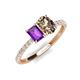 4 - Galina 7x5 mm Emerald Cut Amethyst and 8x6 mm Oval Smoky Quartz 2 Stone Duo Ring 