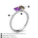 5 - Galina 7x5 mm Emerald Cut Amethyst and 8x6 mm Oval Smoky Quartz 2 Stone Duo Ring 