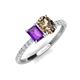 4 - Galina 7x5 mm Emerald Cut Amethyst and 8x6 mm Oval Smoky Quartz 2 Stone Duo Ring 