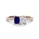 1 - Galina 7x5 mm Emerald Cut Blue Sapphire and IGI Certified 8x6 mm Oval Lab Grown Diamond 2 Stone Duo Ring 