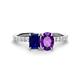 1 - Galina 7x5 mm Emerald Cut Blue Sapphire and 8x6 mm Oval Amethyst 2 Stone Duo Ring 