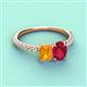 3 - Galina 7x5 mm Emerald Cut Citrine and 8x6 mm Oval Ruby 2 Stone Duo Ring 