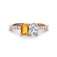 1 - Galina 7x5 mm Emerald Cut Citrine and GIA Certified 8x6 mm Oval Diamond 2 Stone Duo Ring 