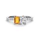 1 - Galina 7x5 mm Emerald Cut Citrine and GIA Certified 8x6 mm Oval Diamond 2 Stone Duo Ring 