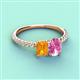 3 - Galina 7x5 mm Emerald Cut Citrine and 8x6 mm Oval Pink Sapphire 2 Stone Duo Ring 