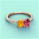 3 - Galina 7x5 mm Emerald Cut Citrine and 8x6 mm Oval Pink Tourmaline 2 Stone Duo Ring 