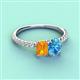 3 - Galina 7x5 mm Emerald Cut Citrine and 8x6 mm Oval Blue Topaz 2 Stone Duo Ring 