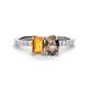 1 - Galina 7x5 mm Emerald Cut Citrine and 8x6 mm Oval Smoky Quartz 2 Stone Duo Ring 