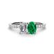 1 - Galina GIA Certified 7x5 mm Emerald Cut Diamond and 8x6 mm Oval Emerald 2 Stone Duo Ring 