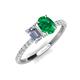 4 - Galina GIA Certified 7x5 mm Emerald Cut Diamond and 8x6 mm Oval Emerald 2 Stone Duo Ring 