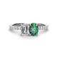 1 - Galina GIA Certified 7x5 mm Emerald Cut Diamond and 8x6 mm Oval Lab Created Alexandrite 2 Stone Duo Ring 