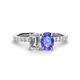 1 - Galina GIA Certified 7x5 mm Emerald Cut Diamond and 8x6 mm Oval Tanzanite 2 Stone Duo Ring 