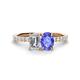 1 - Galina GIA Certified 7x5 mm Emerald Cut Diamond and 8x6 mm Oval Tanzanite 2 Stone Duo Ring 