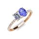 4 - Galina GIA Certified 7x5 mm Emerald Cut Diamond and 8x6 mm Oval Tanzanite 2 Stone Duo Ring 