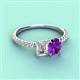 3 - Galina GIA Certified 7x5 mm Emerald Cut Diamond and 8x6 mm Oval Amethyst 2 Stone Duo Ring 