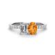 1 - Galina GIA Certified 7x5 mm Emerald Cut Diamond and 8x6 mm Oval Citrine 2 Stone Duo Ring 