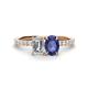 1 - Galina GIA Certified 7x5 mm Emerald Cut Diamond and 8x6 mm Oval Iolite 2 Stone Duo Ring 