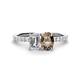 1 - Galina GIA Certified 7x5 mm Emerald Cut Diamond and 8x6 mm Oval Smoky Quartz 2 Stone Duo Ring 