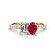 1 - Galina GIA Certified 7x5 mm Emerald Cut Diamond and 8x6 mm Oval Ruby 2 Stone Duo Ring 