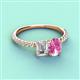 3 - Galina GIA Certified 7x5 mm Emerald Cut Diamond and 8x6 mm Oval Pink Sapphire 2 Stone Duo Ring 