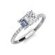 4 - Galina GIA Certified 7x5 mm Emerald Cut Diamond and 8x6 mm Oval White Sapphire 2 Stone Duo Ring 