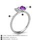 5 - Galina GIA Certified 7x5 mm Emerald Cut Diamond and 8x6 mm Oval Amethyst 2 Stone Duo Ring 