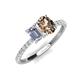 4 - Galina GIA Certified 7x5 mm Emerald Cut Diamond and 8x6 mm Oval Smoky Quartz 2 Stone Duo Ring 