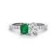 1 - Galina 7x5 mm Emerald Cut Emerald and GIA Certified 8x6 mm Oval Diamond 2 Stone Duo Ring 