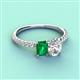3 - Galina 7x5 mm Emerald Cut Emerald and 8x6 mm Oval Forever Brilliant Moissanite 2 Stone Duo Ring 