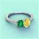 3 - Galina 7x5 mm Emerald Cut Emerald and 8x6 mm Oval Yellow Sapphire 2 Stone Duo Ring 