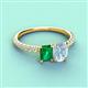 3 - Galina 7x5 mm Emerald Cut Emerald and 8x6 mm Oval Aquamarine 2 Stone Duo Ring 