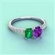 3 - Galina 7x5 mm Emerald Cut Emerald and 8x6 mm Oval Amethyst 2 Stone Duo Ring 