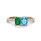 1 - Galina 7x5 mm Emerald Cut Emerald and 8x6 mm Oval Blue Topaz 2 Stone Duo Ring 
