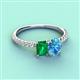 3 - Galina 7x5 mm Emerald Cut Emerald and 8x6 mm Oval Blue Topaz 2 Stone Duo Ring 