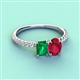 3 - Galina 7x5 mm Emerald Cut Emerald and 8x6 mm Oval Ruby 2 Stone Duo Ring 