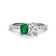 1 - Galina 7x5 mm Emerald Cut Emerald and IGI Certified 8x6 mm Oval Lab Grown Diamond 2 Stone Duo Ring 