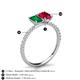 5 - Galina 7x5 mm Emerald Cut Emerald and 8x6 mm Oval Ruby 2 Stone Duo Ring 