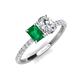 4 - Galina 7x5 mm Emerald Cut Emerald and 8x6 mm Oval Forever Brilliant Moissanite 2 Stone Duo Ring 