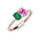 4 - Galina 7x5 mm Emerald Cut Emerald and 8x6 mm Oval Pink Sapphire 2 Stone Duo Ring 
