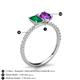 5 - Galina 7x5 mm Emerald Cut Emerald and 8x6 mm Oval Amethyst 2 Stone Duo Ring 