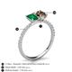 5 - Galina 7x5 mm Emerald Cut Emerald and 8x6 mm Oval Smoky Quartz 2 Stone Duo Ring 