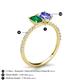 5 - Galina 7x5 mm Emerald Cut Emerald and 8x6 mm Oval Tanzanite 2 Stone Duo Ring 