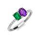 4 - Galina 7x5 mm Emerald Cut Emerald and 8x6 mm Oval Amethyst 2 Stone Duo Ring 