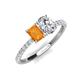 4 - Galina 7x5 mm Emerald Cut Citrine and GIA Certified 8x6 mm Oval Diamond 2 Stone Duo Ring 
