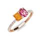 4 - Galina 7x5 mm Emerald Cut Citrine and 8x6 mm Oval Pink Tourmaline 2 Stone Duo Ring 