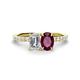 1 - Galina IGI Certified 7x5 mm Emerald Cut Lab Grown Diamond and 8x6 mm Oval Rhodolite Garnet 2 Stone Duo Ring 